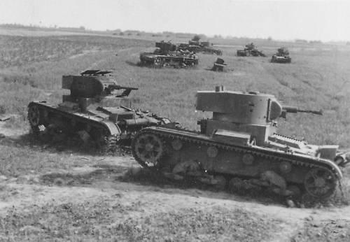 Abandoned Russian T-26 tanks